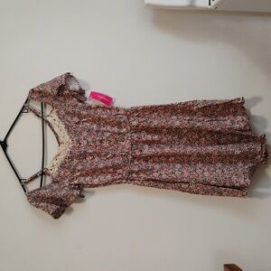 xhilaration | pink + grey cold-shoulder floral dress | Juniors XS